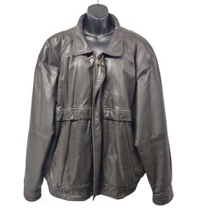 Members Only Mens Genuine Leather Brown/Black Bomber Jacket Quilted Liner Sz 2X